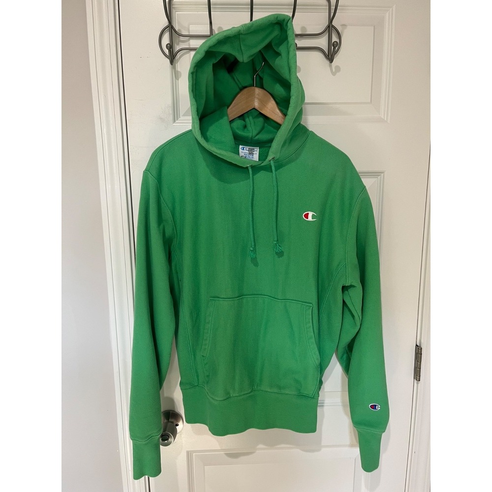 Champion Reverse Weave Hoodie Mens Medium Green Heavyweight Pullover S2974 AV6M